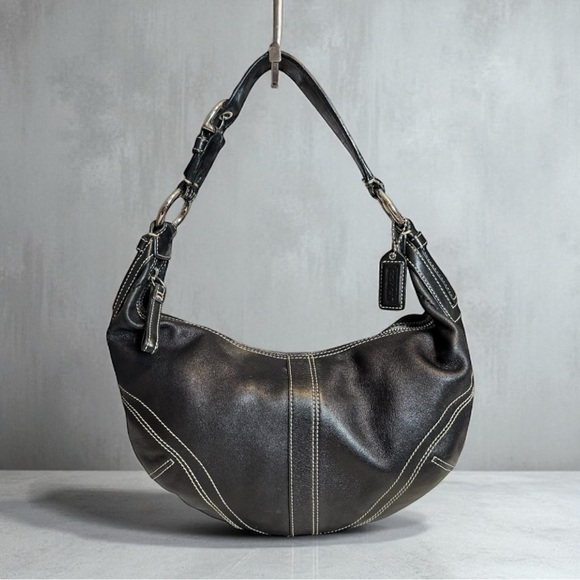 Coach Leather Soho Hobo Shoulder Bag Crescent Shape Small Black Vintage 10031 - Picture 1 of 8